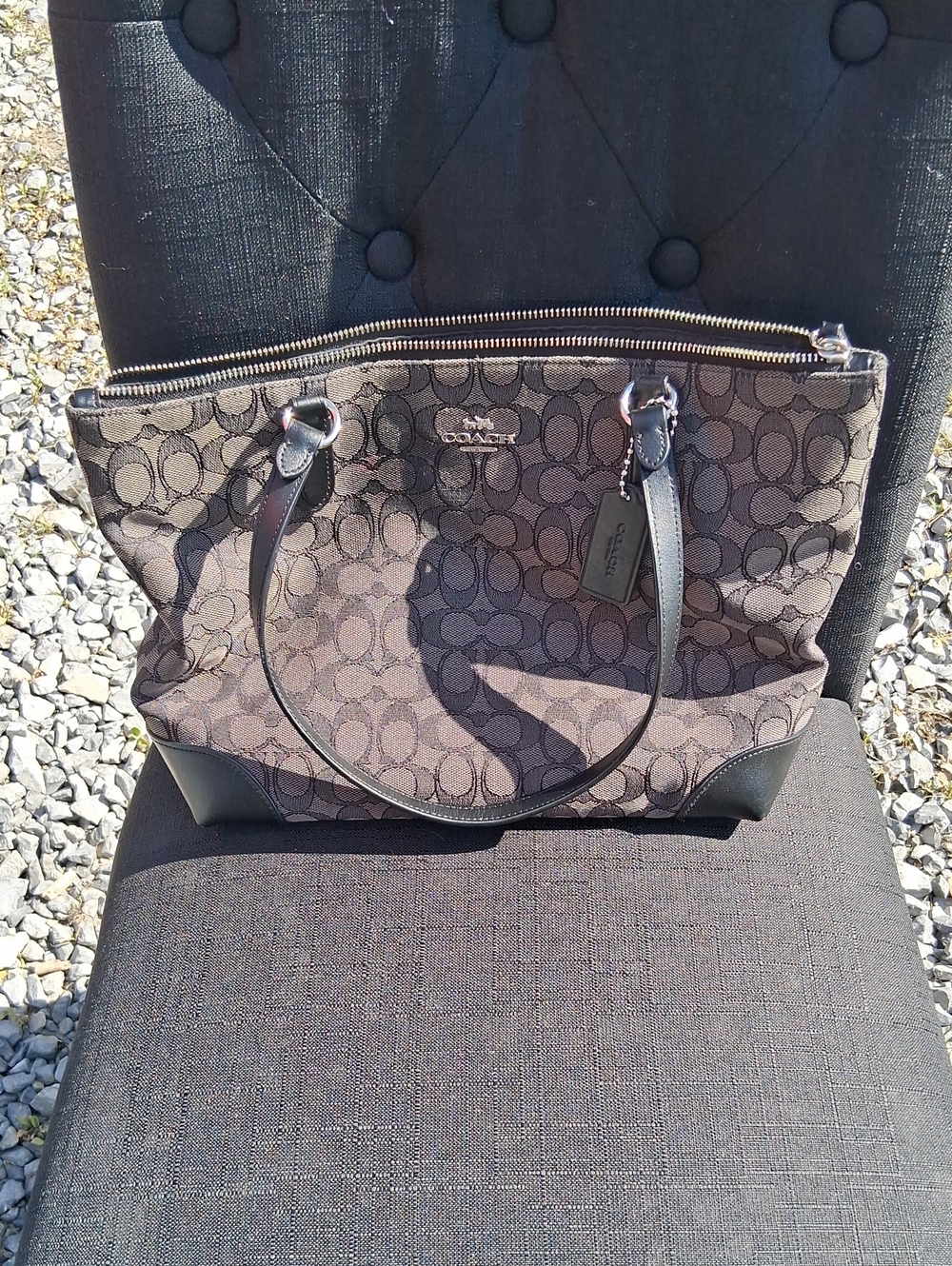 Coach Brown Signature Tote with Black Leather Trim